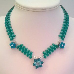 Teal Green Glass & Lampwork Bead Necklace